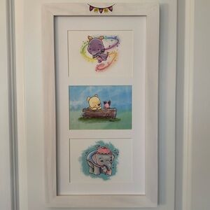 Disney Art (3) 5”x7” Prints White Frame Figment, Pooh, Piglet, Dumbo, Tangled
